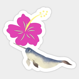 Narwhal Hawaiian Hibiscus Candy Pink Flower Sticker